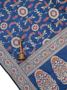 Midnight Blue Meenakari Silk Handloom Banarasi Lehenga - Sacred Weaves