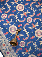 Midnight Blue Meenakari Silk Handloom Banarasi Lehenga - Sacred Weaves
