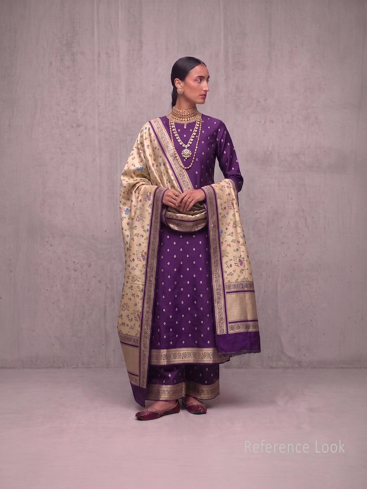 Purple Booti Meenakari Katan Silk Handloom Banarasi Suit - Sacred Weaves