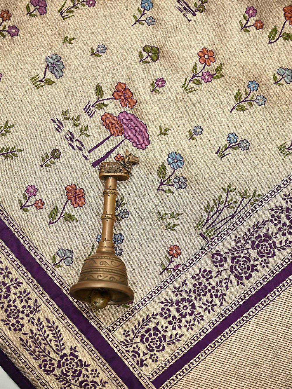 Purple Booti Meenakari Katan Silk Handloom Banarasi Suit - Sacred Weaves