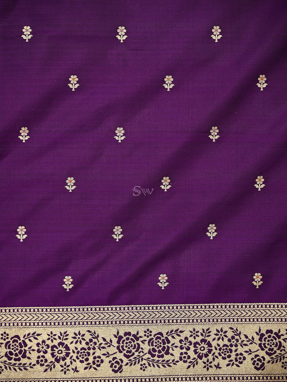 Purple Booti Meenakari Katan Silk Handloom Banarasi Suit - Sacred Weaves