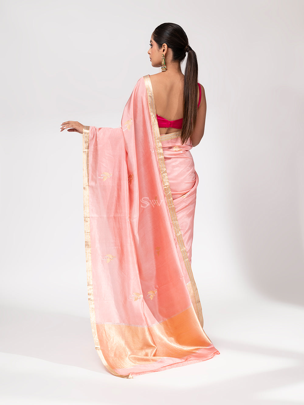 Pastel Pink Summer Silk Handloom Banarasi Saree - Sacred Weaves