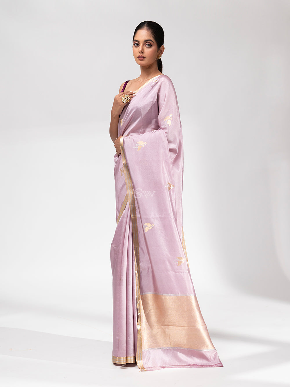 Dusty Lilac Summer Silk Handloom Banarasi Saree - Sacred Weaves