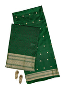 Bottle Green Floral Booti Satin Silk Handloom Banarasi Suit - Sacred Weaves