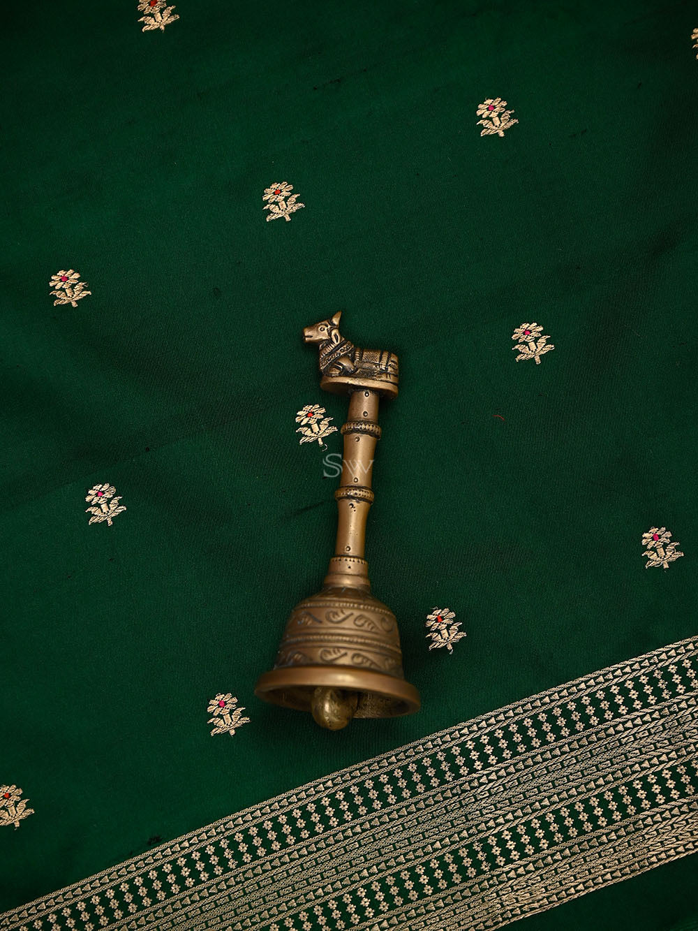 Bottle Green Floral Booti Satin Silk Handloom Banarasi Suit - Sacred Weaves