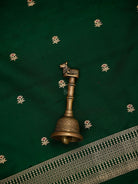 Bottle Green Floral Booti Satin Silk Handloom Banarasi Suit - Sacred Weaves