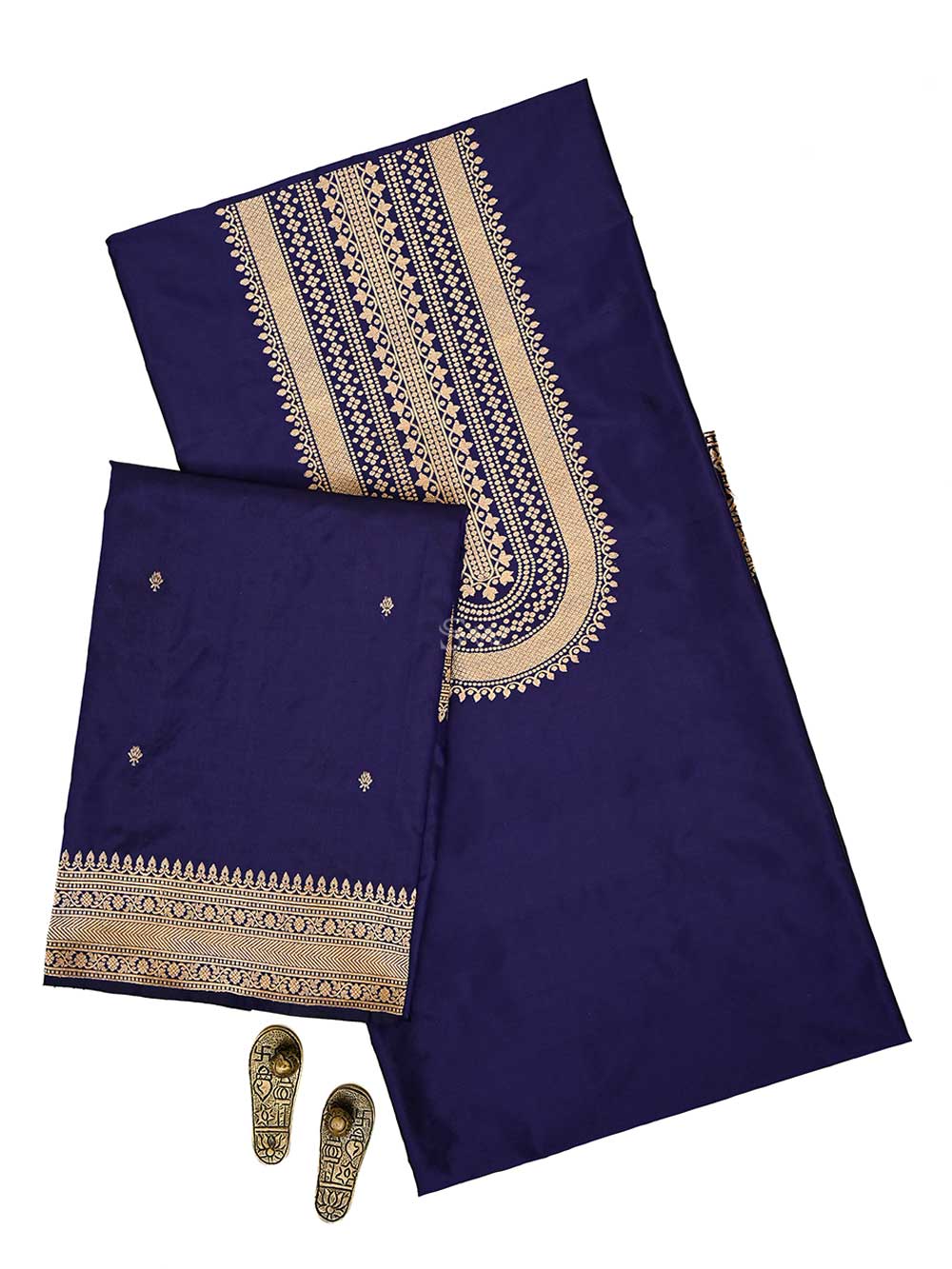 Blue Plain Katan Silk Handloom Banarasi Suit - Sacred Weaves