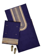Blue Plain Katan Silk Handloom Banarasi Suit - Sacred Weaves