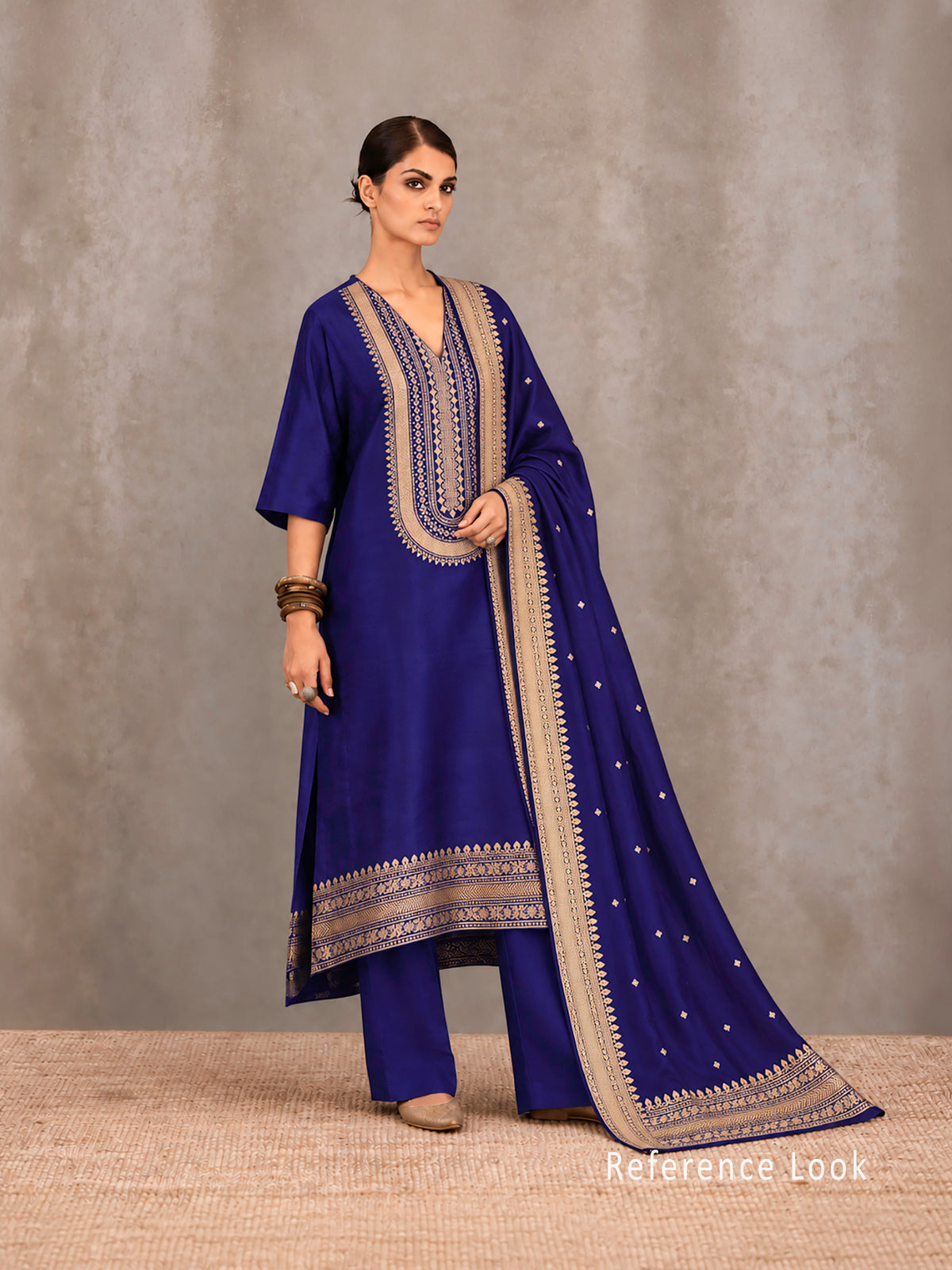 Blue Plain Katan Silk Handloom Banarasi Suit - Sacred Weaves