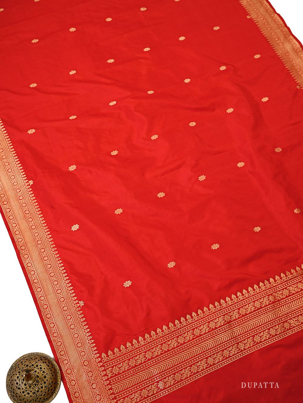 Red Plain Booti Katan Silk Handloom Banarasi Suit - Sacred Weaves