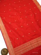 Red Plain Booti Katan Silk Handloom Banarasi Suit - Sacred Weaves