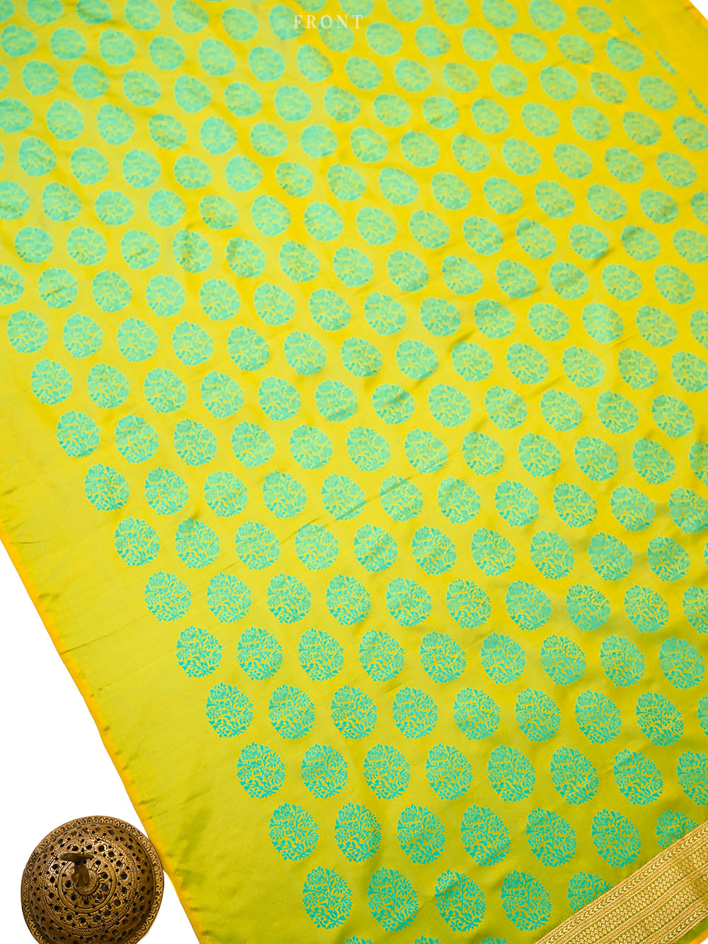 Lime Yellow Satin Tanchoi Silk Handloom Banarasi Suit - Sacred Weaves