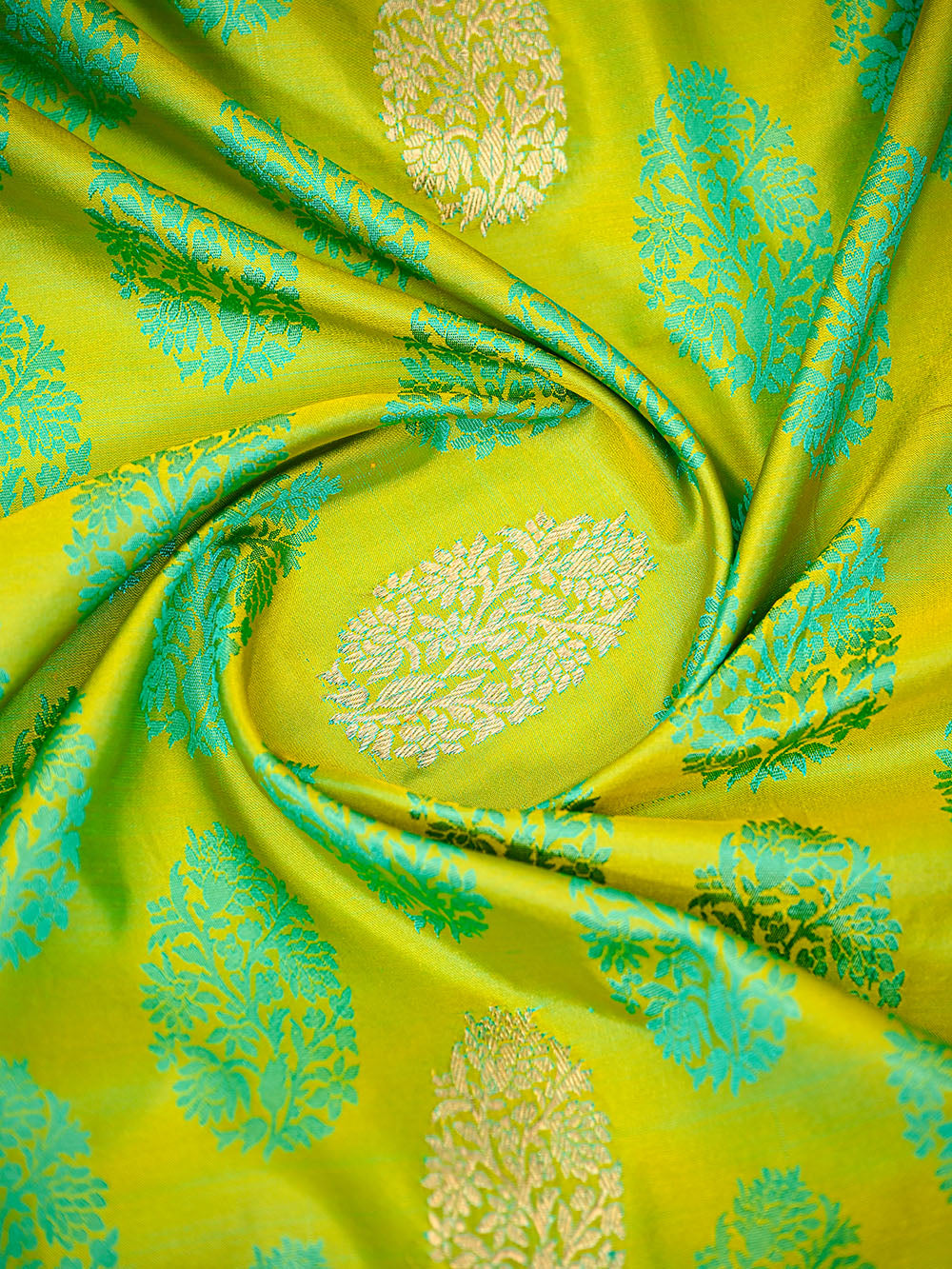 Lime Yellow Satin Tanchoi Silk Handloom Banarasi Suit - Sacred Weaves