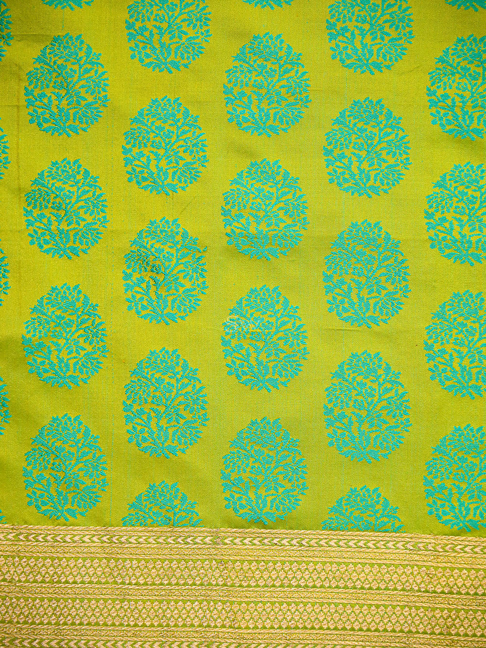 Lime Yellow Satin Tanchoi Silk Handloom Banarasi Suit - Sacred Weaves