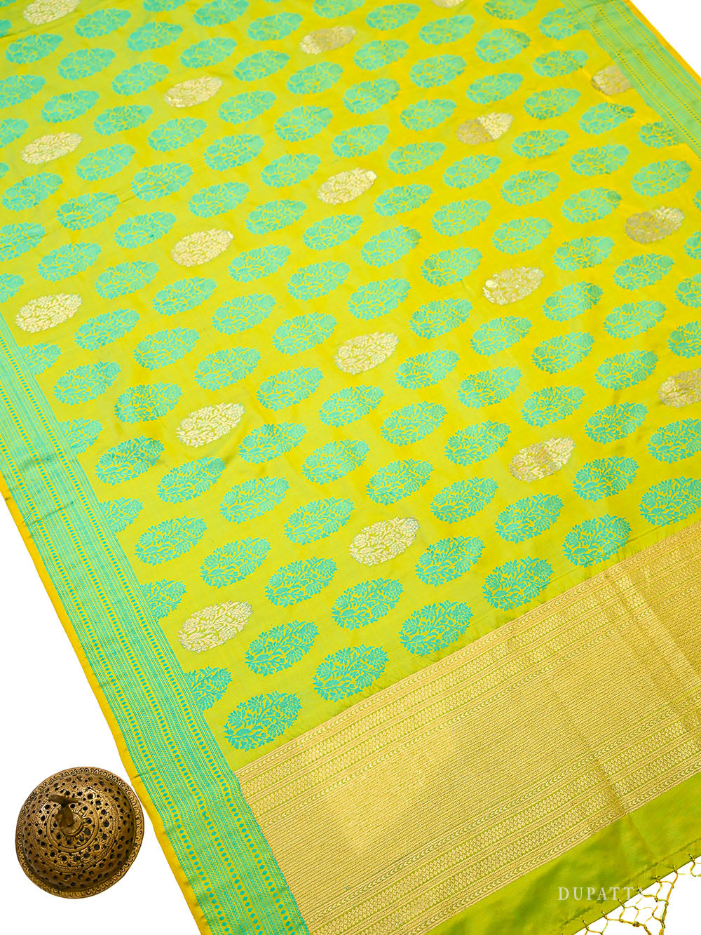 Lime Yellow Satin Tanchoi Silk Handloom Banarasi Suit - Sacred Weaves