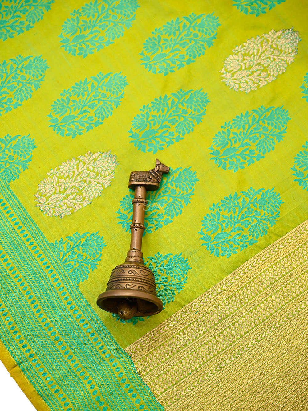 Lime Yellow Satin Tanchoi Silk Handloom Banarasi Suit - Sacred Weaves