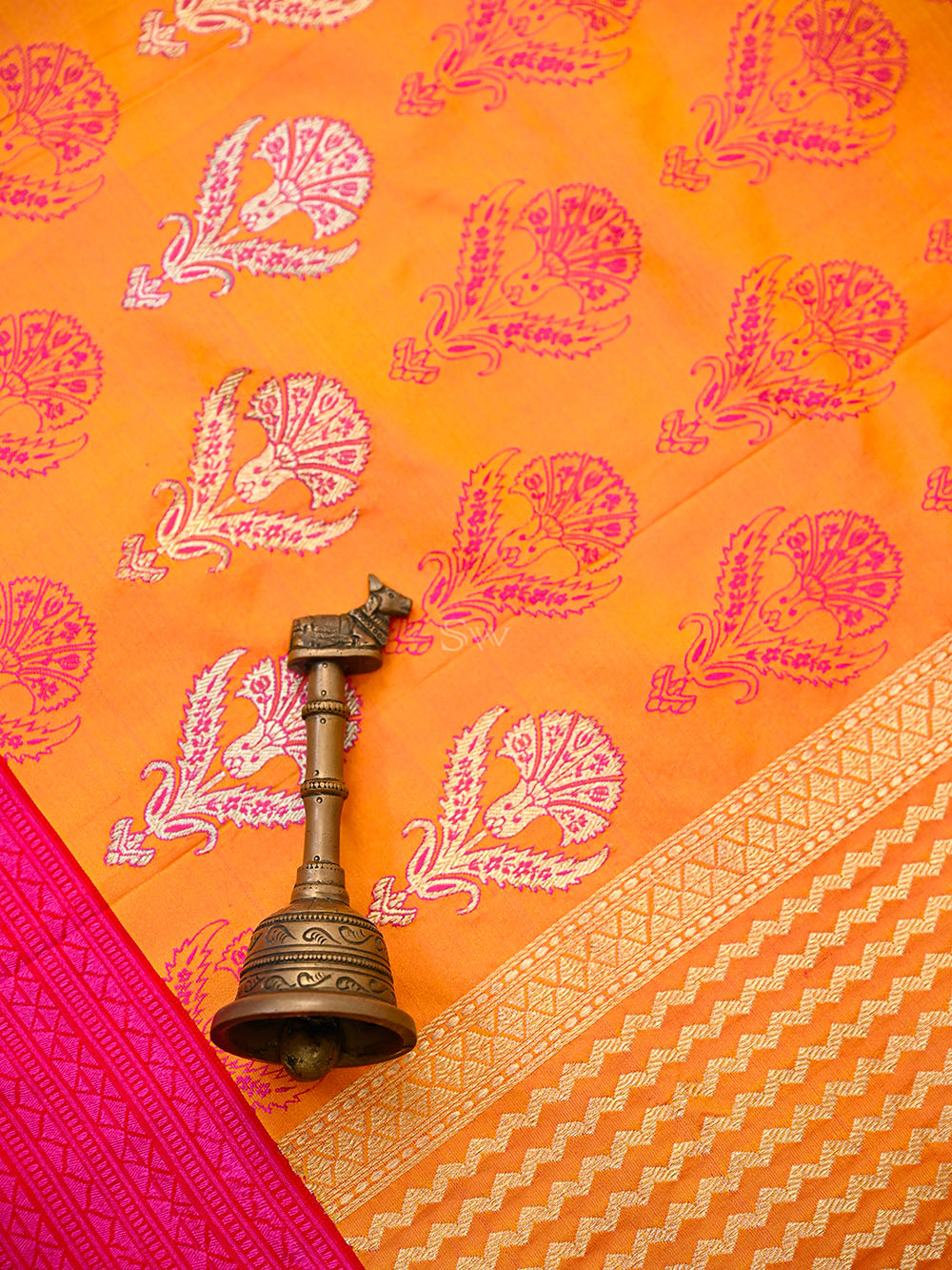 Orange Pink Satin Tanchoi Silk Handloom Banarasi Suit - Sacred Weaves