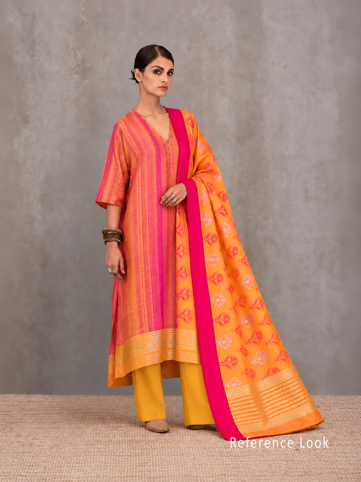 Orange Pink Satin Tanchoi Silk Handloom Banarasi Suit - Sacred Weaves