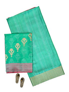 Sea Green Satin Tanchoi Silk Handloom Banarasi Suit - Sacred Weaves