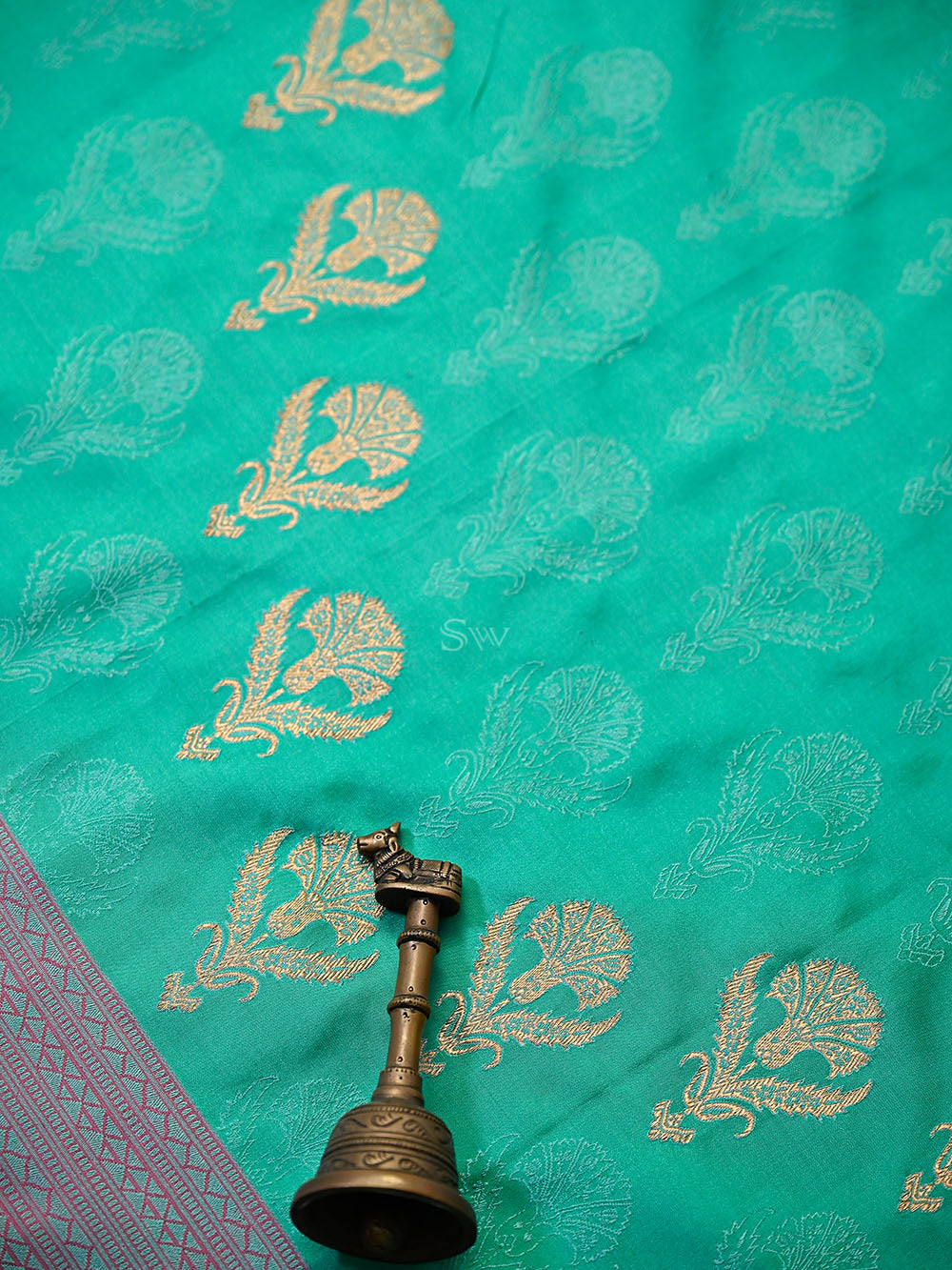 Sea Green Satin Tanchoi Silk Handloom Banarasi Suit - Sacred Weaves
