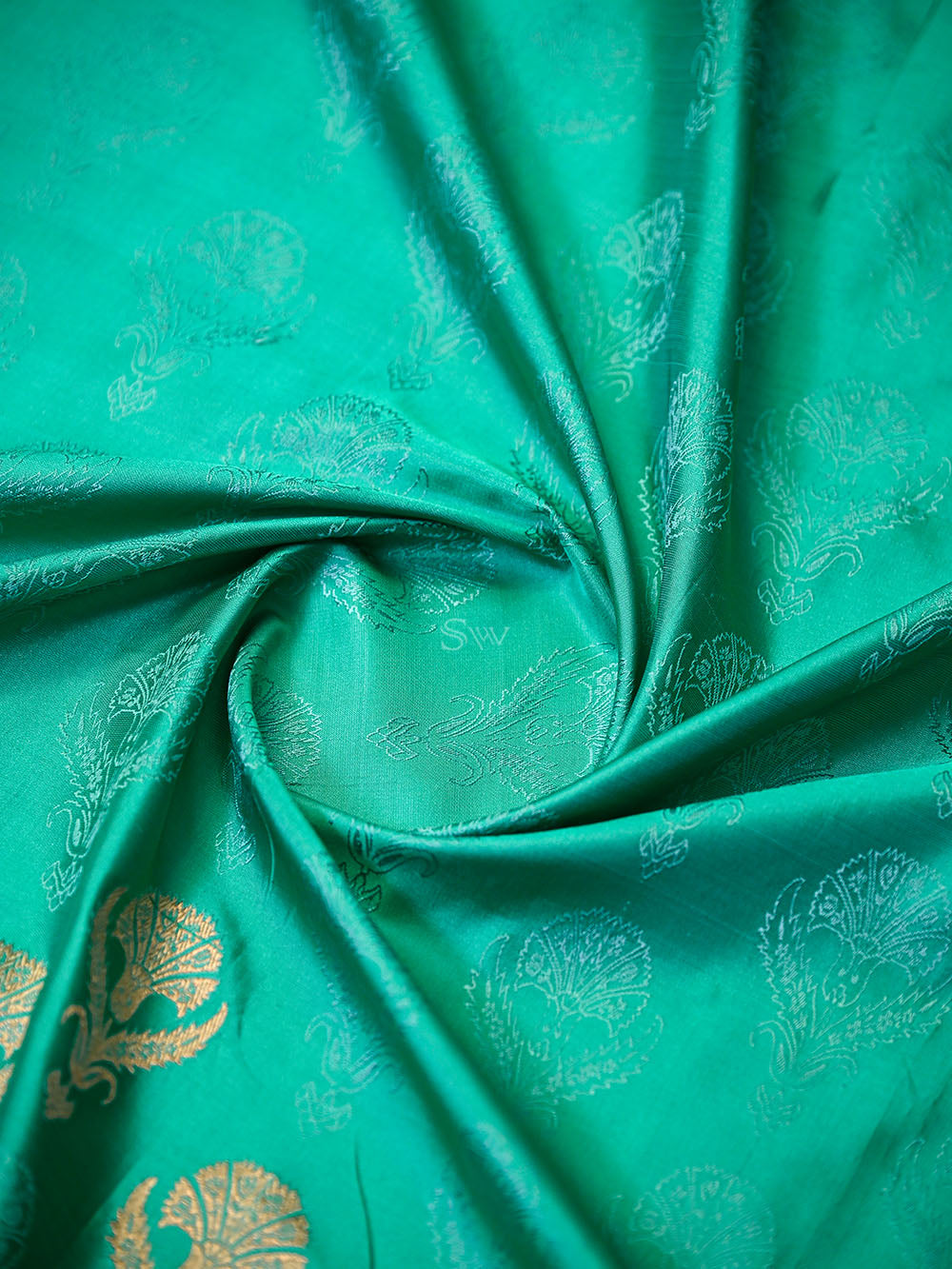 Sea Green Satin Tanchoi Silk Handloom Banarasi Suit - Sacred Weaves