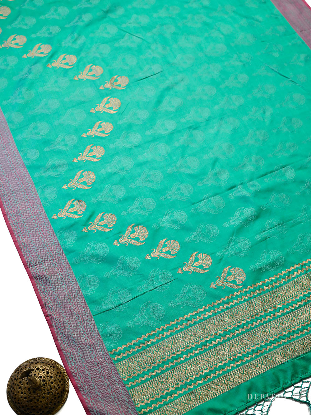 Sea Green Satin Tanchoi Silk Handloom Banarasi Suit - Sacred Weaves