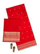 Red Floral Booti Satin Silk Handloom Banarasi Suit - Sacred Weaves