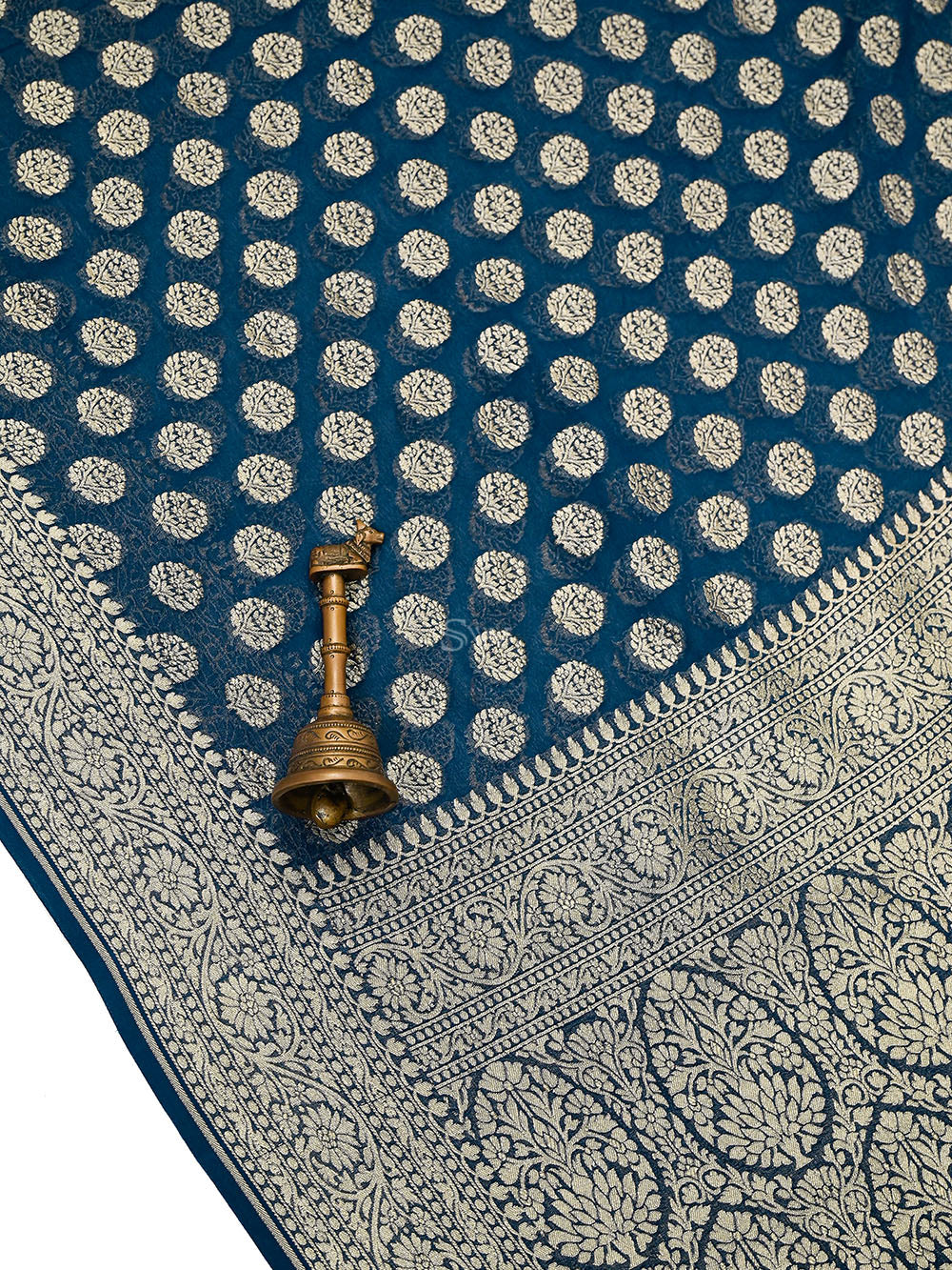 Midnight Blue Boota Khaddi Georgette Handloom Banarasi Saree - Sacred Weaves