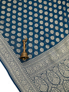 Midnight Blue Boota Khaddi Georgette Handloom Banarasi Saree - Sacred Weaves