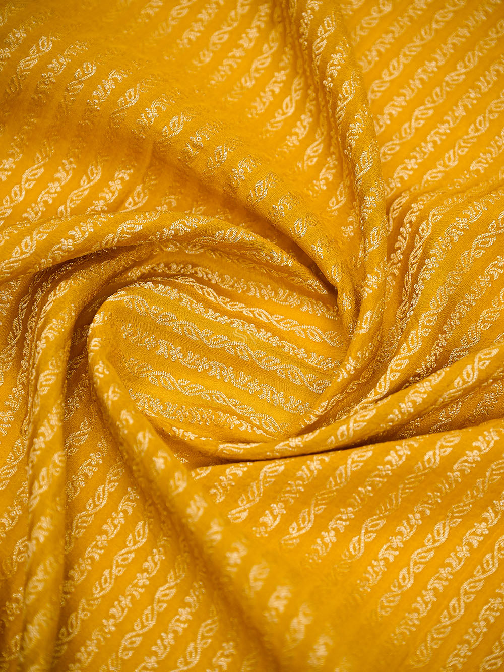 Yellow Zari Stripe Crepe Silk Handloom Banarasi Saree - Sacred Weaves