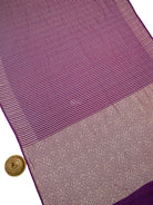Purple Zari Stripe Crepe Silk Handloom Banarasi Saree - Sacred Weaves