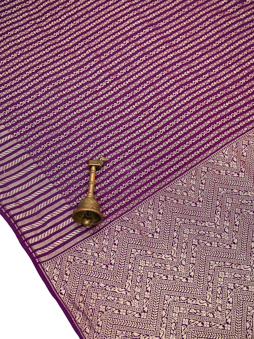 Purple Zari Stripe Crepe Silk Handloom Banarasi Saree - Sacred Weaves