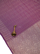 Purple Zari Stripe Crepe Silk Handloom Banarasi Saree - Sacred Weaves