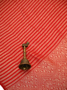 Red Zari Stripe Crepe Silk Handloom Banarasi Saree - Sacred Weaves