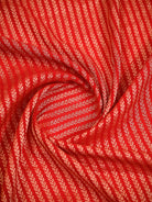 Red Zari Stripe Crepe Silk Handloom Banarasi Saree - Sacred Weaves