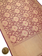 Wine Floral Meenakari Silk Brocade Handloom Banarasi Saree - Sacred Weaves