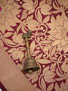 Wine Floral Meenakari Silk Brocade Handloom Banarasi Saree - Sacred Weaves