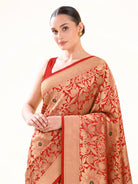 Red Floral Meenakari Silk Brocade Handloom Banarasi Saree - Sacred Weaves
