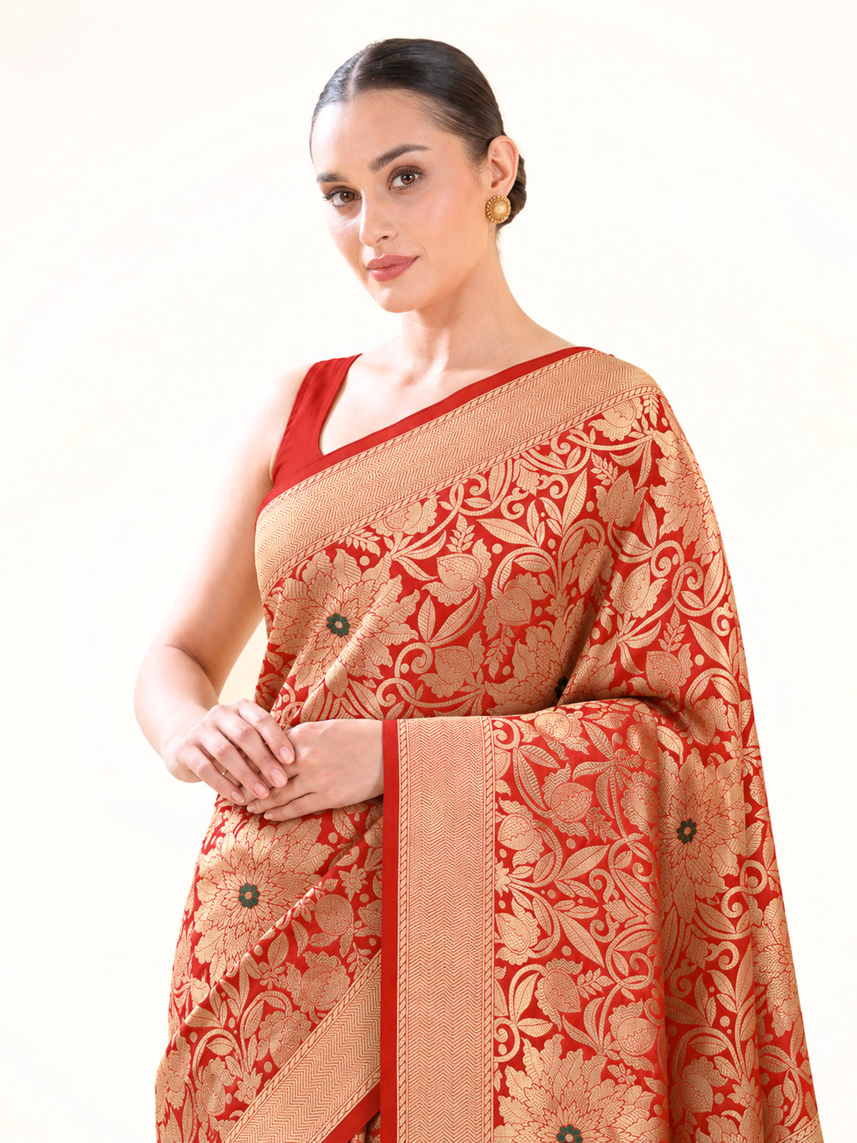 Red Floral Meenakari Silk Brocade Handloom Banarasi Saree - Sacred Weaves
