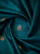 Teal Blue Booti Dupion Silk Handloom Banarasi Suit - Sacred Weaves