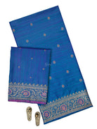 Peacock Blue Meenakari Booti Dupion Silk Handloom Banarasi Suit - Sacred Weaves
