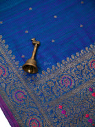 Peacock Blue Meenakari Booti Dupion Silk Handloom Banarasi Suit - Sacred Weaves