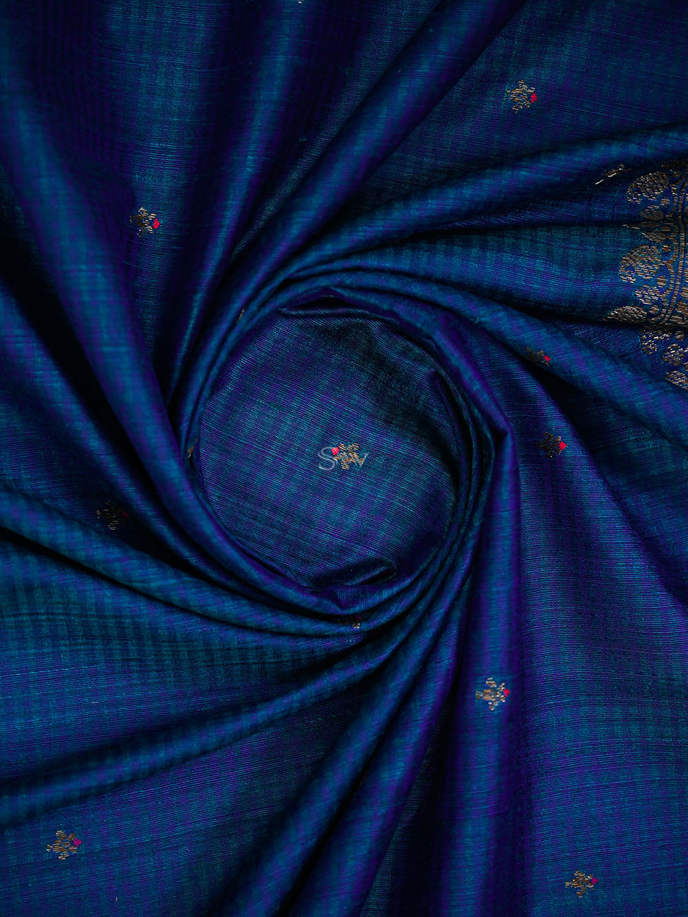Peacock Blue Meenakari Booti Dupion Silk Handloom Banarasi Suit - Sacred Weaves