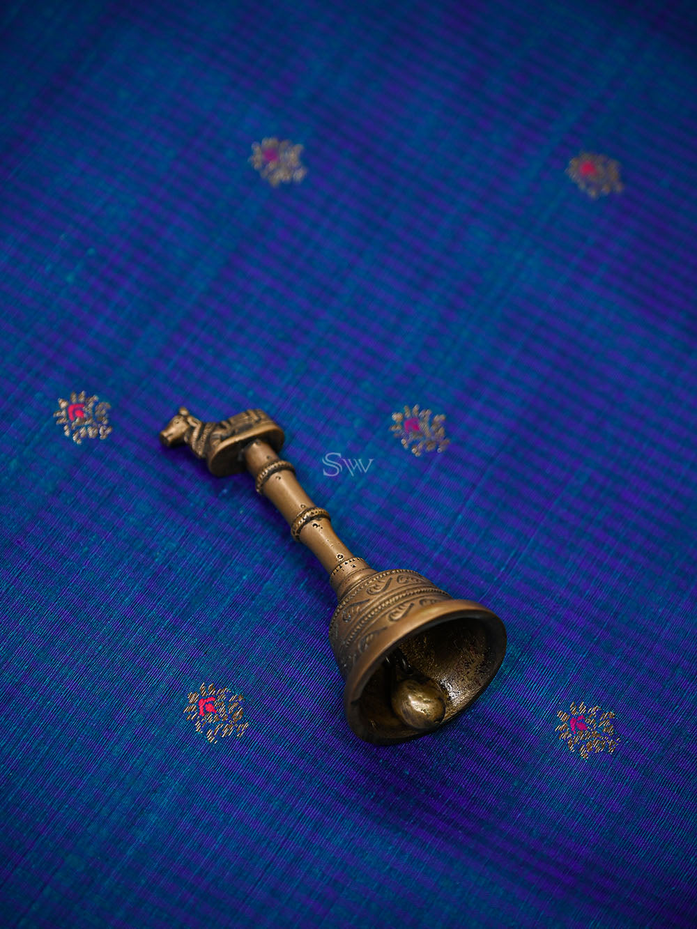 Peacock Blue Meenakari Booti Dupion Silk Handloom Banarasi Suit - Sacred Weaves