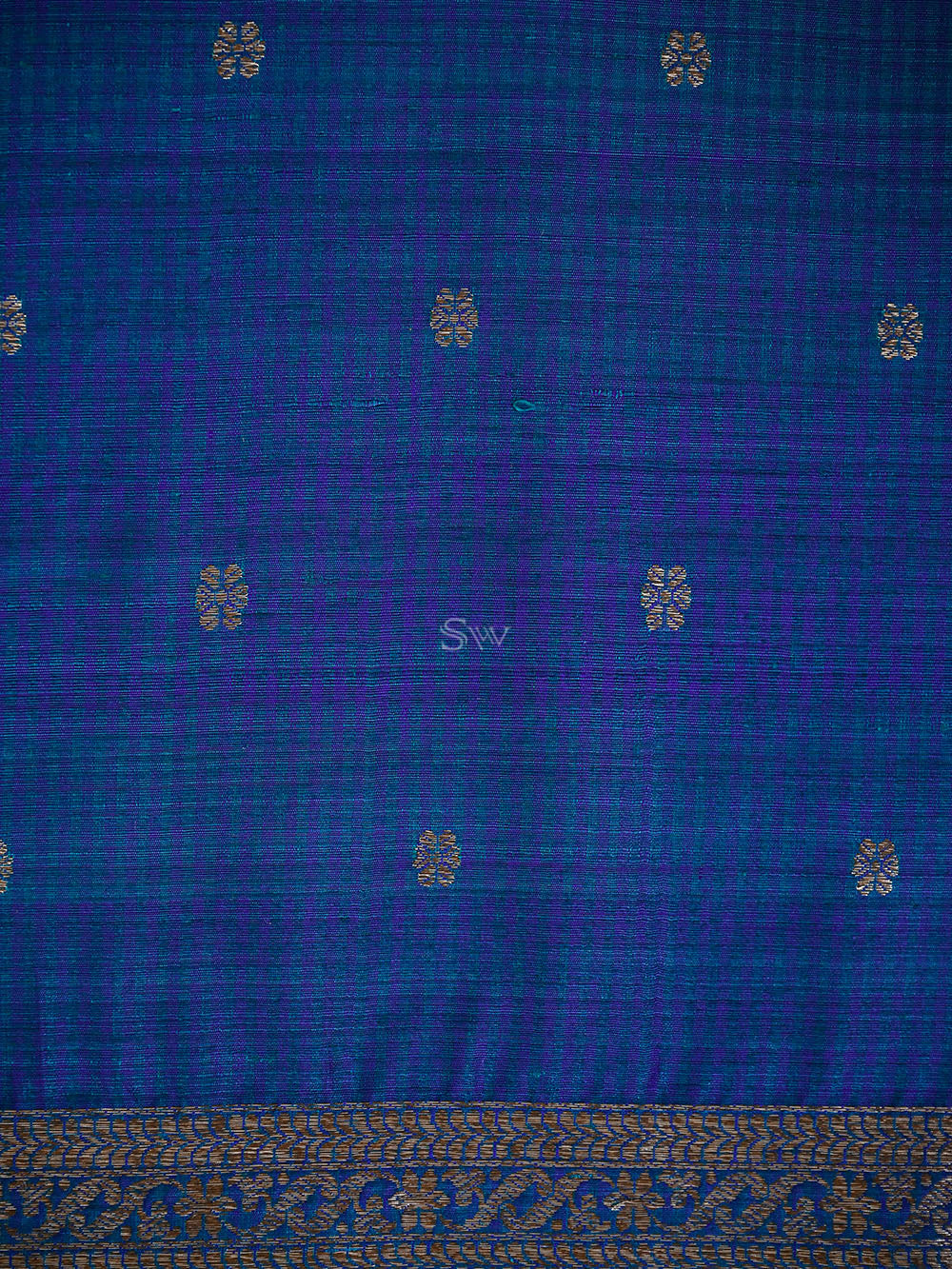 Peacock Blue Meenakari Booti Dupion Silk Handloom Banarasi Suit - Sacred Weaves