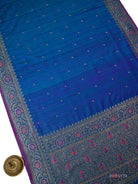 Peacock Blue Meenakari Booti Dupion Silk Handloom Banarasi Suit - Sacred Weaves