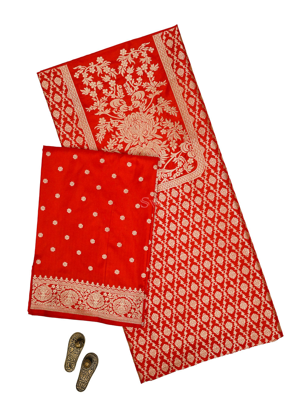 Red Jaal Katan Silk Handloom Banarasi Suit - Sacred Weaves