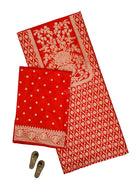 Red Jaal Katan Silk Handloom Banarasi Suit - Sacred Weaves