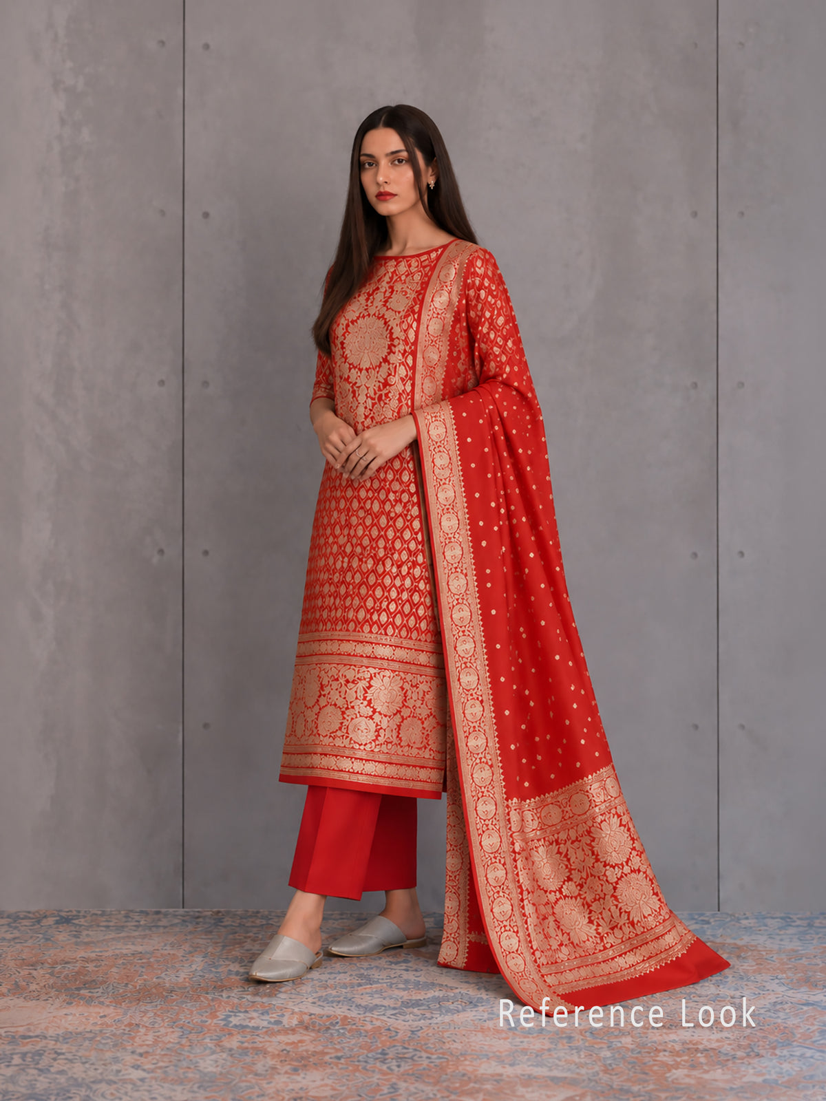 Red Jaal Katan Silk Handloom Banarasi Suit - Sacred Weaves