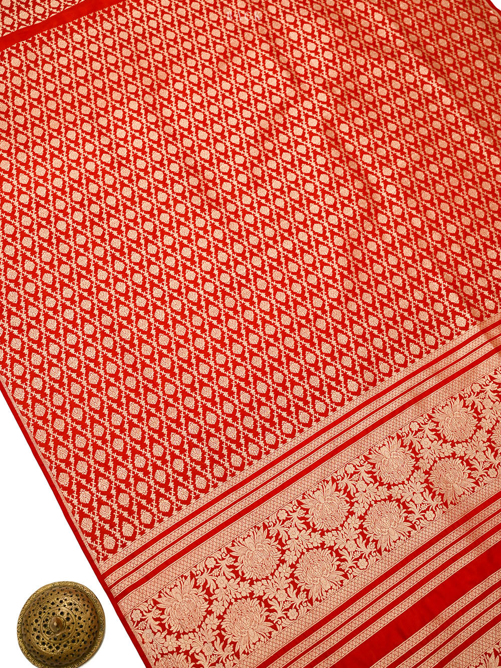 Red Jaal Katan Silk Handloom Banarasi Suit - Sacred Weaves